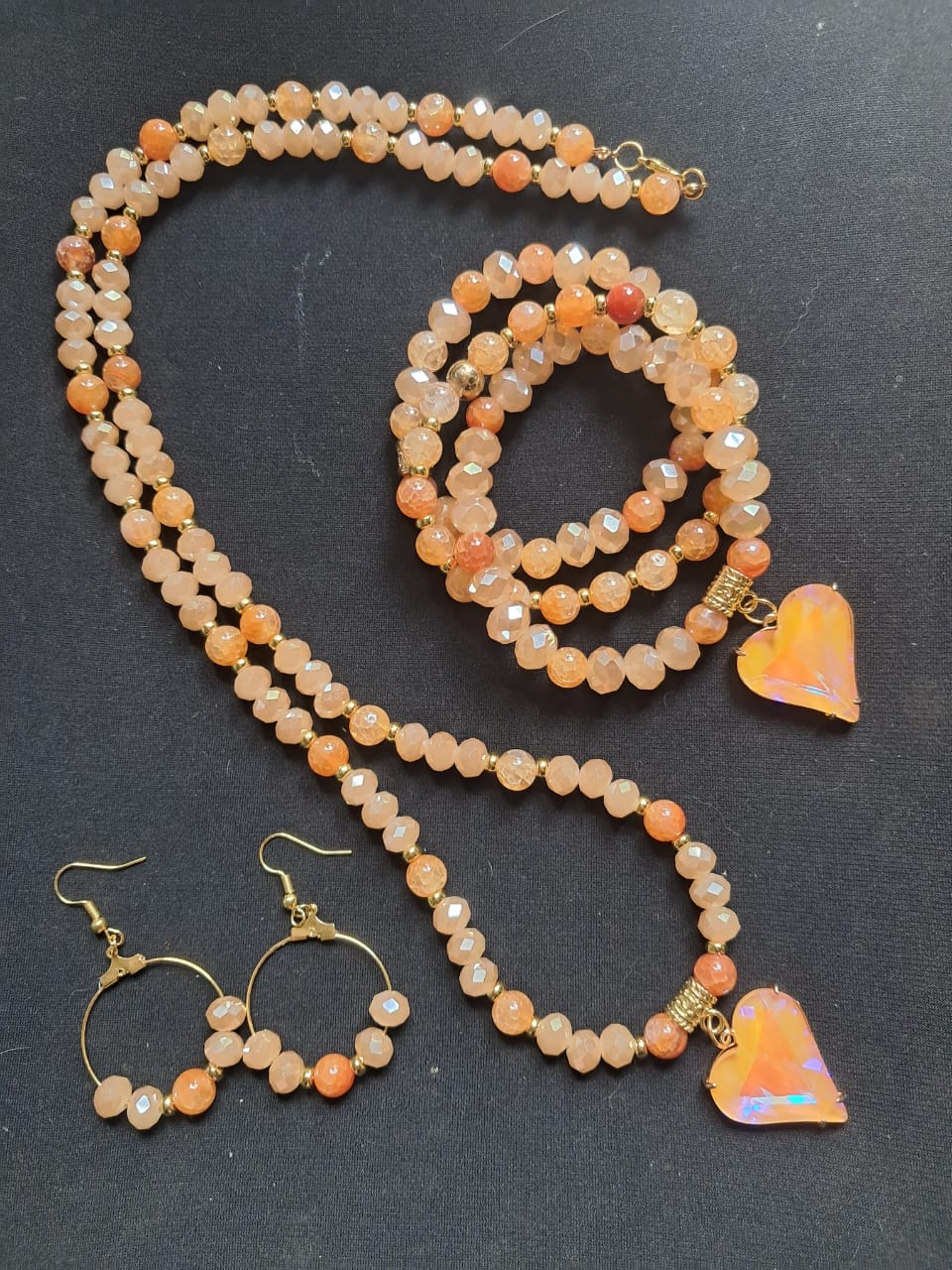 Juego de collar y aretes jaspe naranja