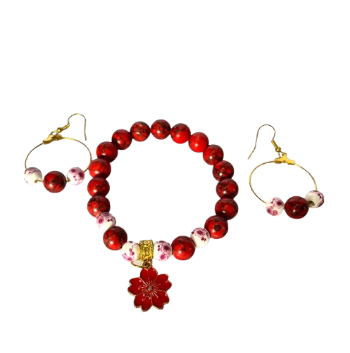 Set de pulsera y aretes rojo