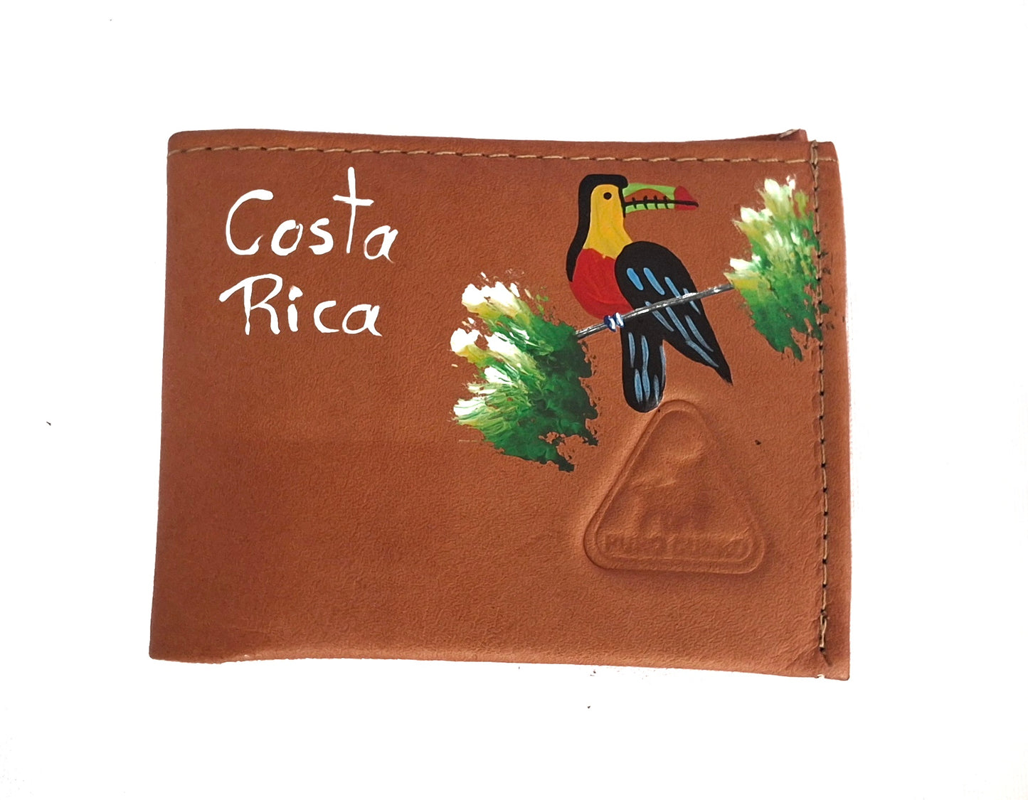 Billetera con tucán pintado a mano de cuero