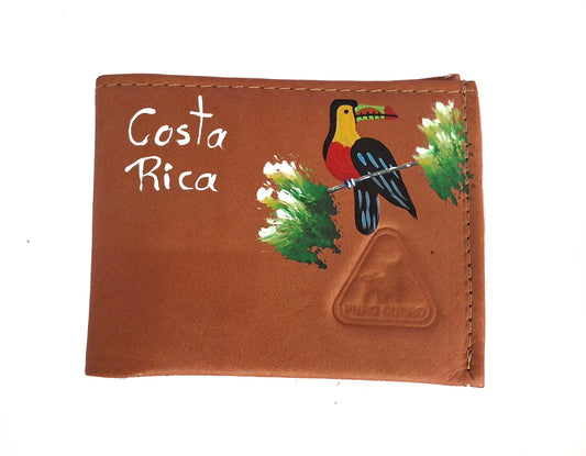 Billetera con tucán pintado a mano de cuero
