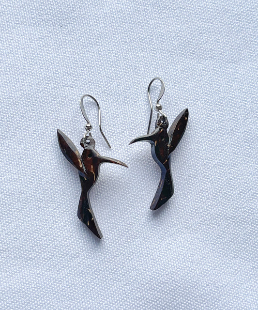 Aretes de coco colibrí