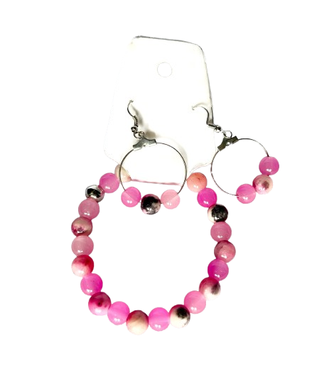 Set de pulsera y aretes rosa